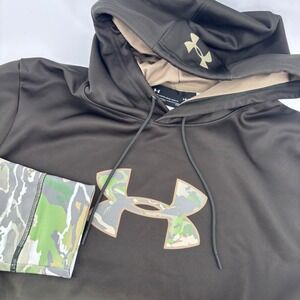 Under Armour Hoodie Mens Large Black Green Camo ColdGear Pullover